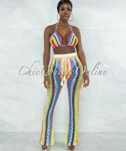Vendor-unknown Tayton White Multi-Color Crochet Cover-Up Two Piece Set JUST IN