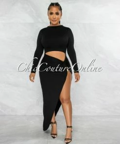 Vendor-unknown Tendera Black Cut-Out Side Slit Maxi Dress JUST IN