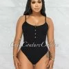 Vendor-unknown Attiyah Black Ribbed Gold Accent Bodysuit JUST IN