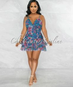 Vendor-unknown Aline Jade Pink Floral Tulle Ruffle Mini Dress