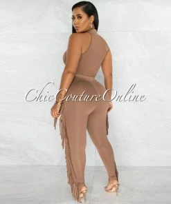 Chic Couture Online JUST IN Andrea Brown Crop Top & Tassels Leggings Set