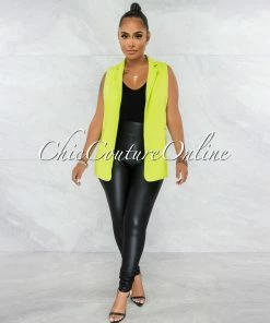 Vendor-unknown Esteban Lime Green Collared Self-Tie Belt Vest JUST IN