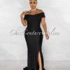 Chic Couture Online JUST IN Dewey Black Drape Off-The Shoulders Maxi Dress