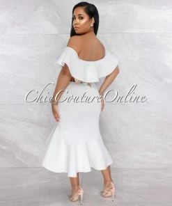 Vendor-unknown Temira Off-White Ruffle Off-The-Shoulder Ponti Dress JUST IN