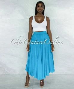 Vendor-unknown Dondra Turquoise Flutter Wide Maxi Skirt