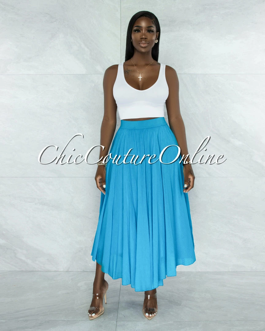Vendor-unknown Dondra Turquoise Flutter Wide Maxi Skirt