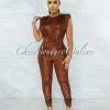 Vendor-unknown Catalina Copper Sequin Padded Shoulder Jumpsuit