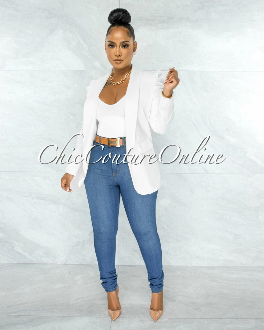 Chic Couture Online JUST IN Dorcas Off-White Bubble Sleeves Boyfriend Long Blazer
