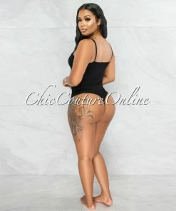Vendor-unknown Attiyah Black Ribbed Gold Accent Bodysuit JUST IN