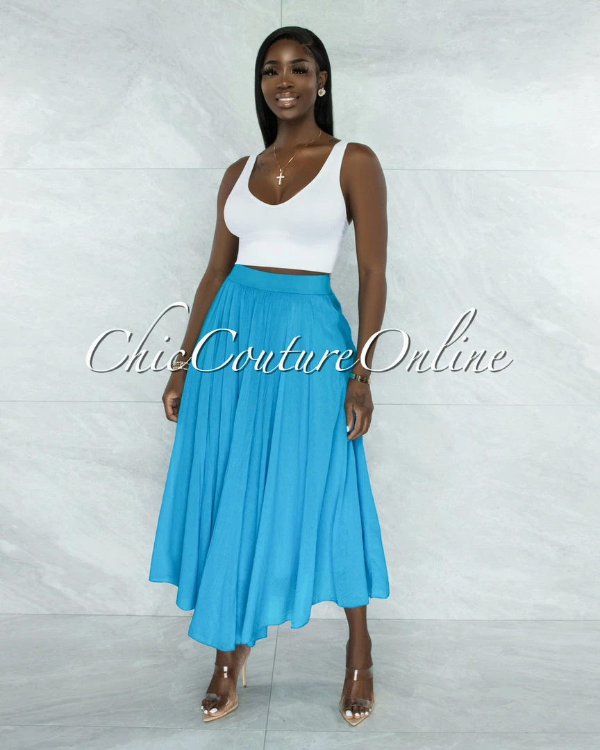 Vendor-unknown Dondra Turquoise Flutter Wide Maxi Skirt