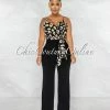Chic Couture Online Aubrey Black Nude Leopard Print Silky Top Two-Tone Jumpsuit