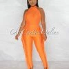 Chic Couture Online Gracie Orange Crop Top & Tassels Leggings Shimmery Set JUST IN