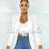 Chic Couture Online JUST IN Dorcas Off-White Bubble Sleeves Boyfriend Long Blazer
