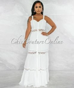 Vendor-unknown Suvarna Off-White Crochet Embroidery Maxi Dress