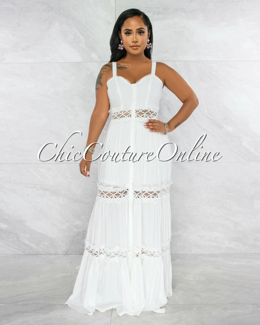 Vendor-unknown Suvarna Off-White Crochet Embroidery Maxi Dress