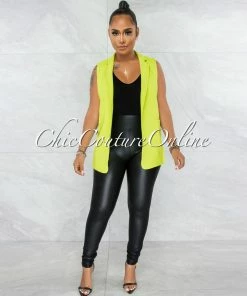 Vendor-unknown Esteban Lime Green Collared Self-Tie Belt Vest JUST IN