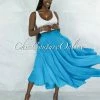 Vendor-unknown Dondra Turquoise Flutter Wide Maxi Skirt