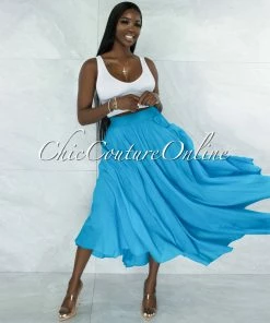 Vendor-unknown Dondra Turquoise Flutter Wide Maxi Skirt