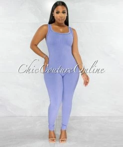 Chic Couture Online Marsala Lavender Round Neck Ribbed Jumpsuit JUST IN