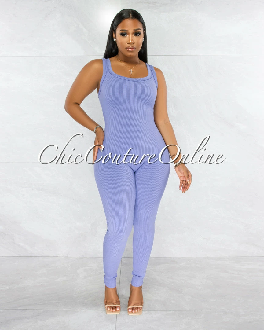 Chic Couture Online Marsala Lavender Round Neck Ribbed Jumpsuit JUST IN