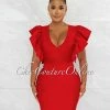Chic Couture Online JUST IN Barend Red V-Neck Ruffle Sleeves Bandage Midi Dress