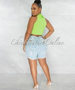 Chic Couture Online Jones Green Two-Tones Torn Ribbed Crop Top