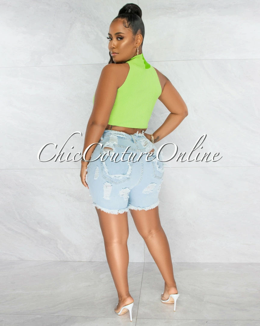 Chic Couture Online Jones Green Two-Tones Torn Ribbed Crop Top