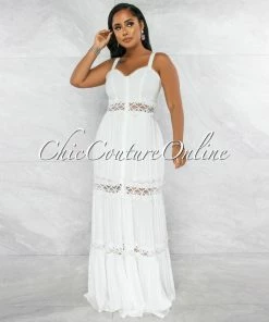 Vendor-unknown Suvarna Off-White Crochet Embroidery Maxi Dress