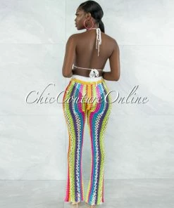 Vendor-unknown Tayton White Multi-Color Crochet Cover-Up Two Piece Set JUST IN