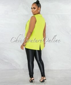 Vendor-unknown Esteban Lime Green Collared Self-Tie Belt Vest JUST IN