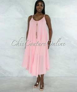 Vendor-unknown Normandie Baby Pink Flutter Wide Maxi Dress