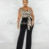 Chic Couture Online JUST IN Aubrey Nude Black Leopard Print Silky Top Two-Tone Jumpsuit