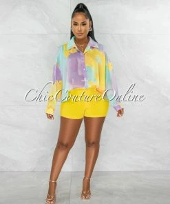 Chic Couture Online JUST IN Leonie Pastel Tones Print Wide Sleeves Crop Blouse