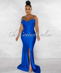 Chic Couture Online Klaus Royal Blue Off-The Shoulders Side Slit Maxi Dress