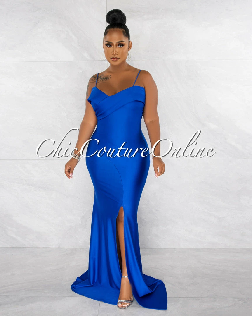 Chic Couture Online Klaus Royal Blue Off-The Shoulders Side Slit Maxi Dress
