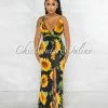 Vendor-unknown Fordana Black Sunflower Print Side Slit Maxi Dress JUST IN