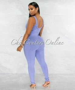 Chic Couture Online Marsala Lavender Round Neck Ribbed Jumpsuit JUST IN