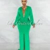 Chic Couture Online JUST IN Solada Green V-Neck Long Sleeves Front Draped Maxi Dress