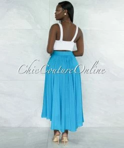 Vendor-unknown Dondra Turquoise Flutter Wide Maxi Skirt