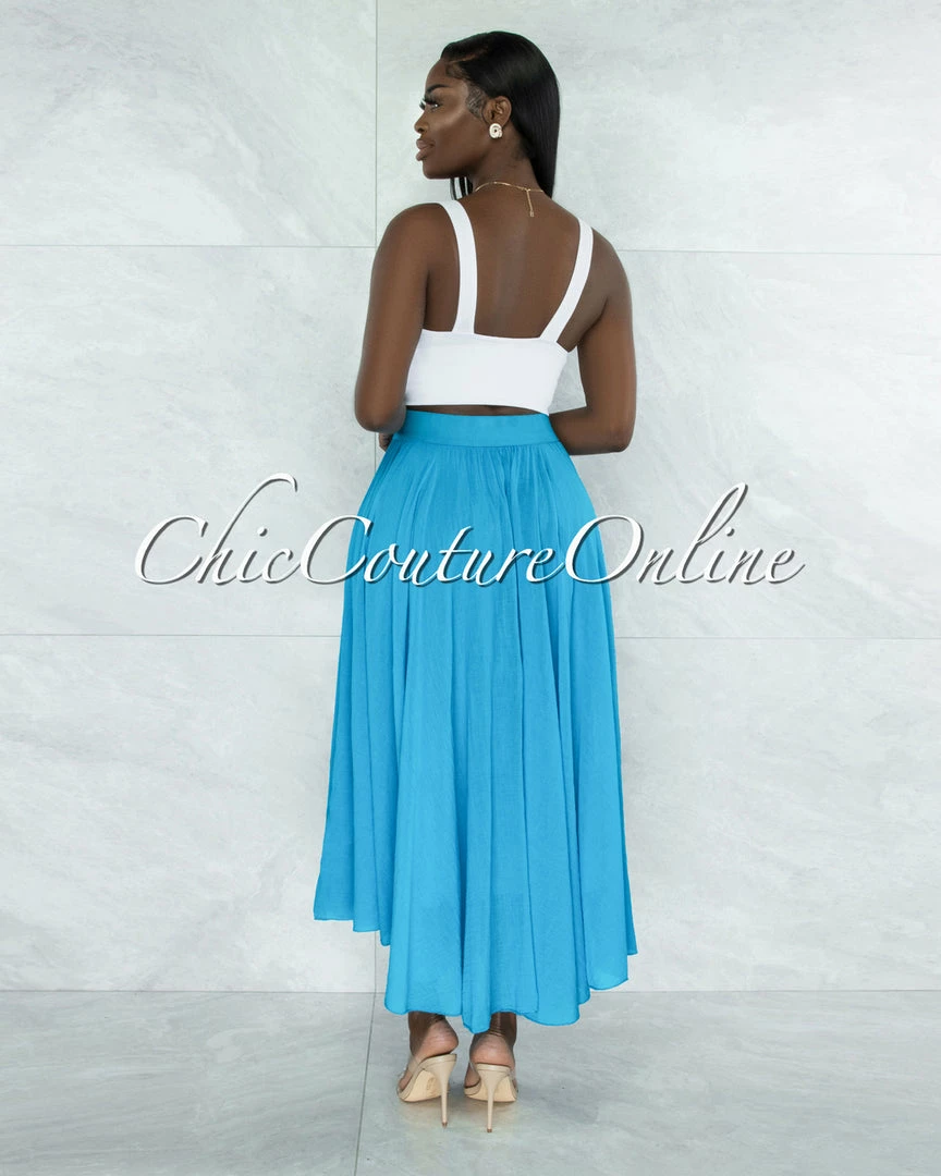 Vendor-unknown Dondra Turquoise Flutter Wide Maxi Skirt