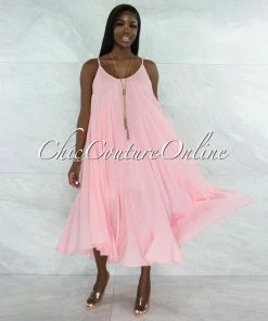 Vendor-unknown Normandie Baby Pink Flutter Wide Maxi Dress