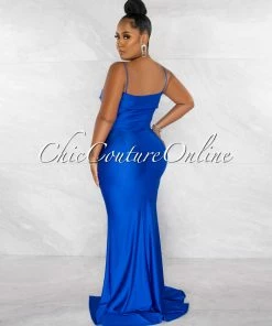 Chic Couture Online Klaus Royal Blue Off-The Shoulders Side Slit Maxi Dress