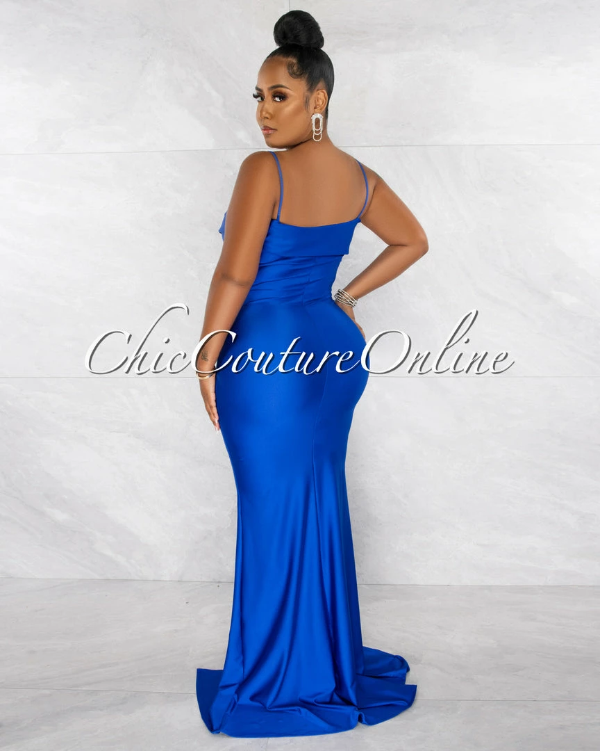 Chic Couture Online Klaus Royal Blue Off-The Shoulders Side Slit Maxi Dress