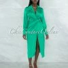 Vendor-unknown Diane Emerald Green Wrap Satin Midi Dress JUST IN