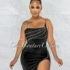 Chic Couture Online JUST IN Furina Black Lace Seer Bust Rhinestones Velvet Mini Dress