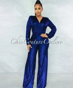 Chic Couture Online Delicia Black Blue Shimmer Jumpsuit JUST IN