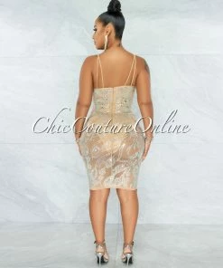 Vendor-unknown Lessa Nude Iridescent Rhinestones Mesh Bodysuit Dress JUST IN