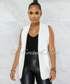 Vendor-unknown JUST IN Esteban Off-White Collared Self-Tie Belt Vest