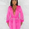 Chic Couture Online JUST IN Umaya Hot Pink Draped Bodysuit & Ruched Skirt Set