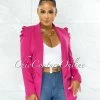 Chic Couture Online JUST IN Dorcas Fuchsia Bubble Sleeves Boyfriend Long Blazer